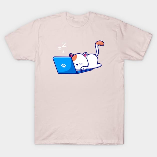 Cute Cat Sleeping And Working On Laptop T-Shirt by Catalyst Labs